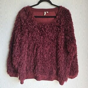 Cato Est 1946 Womens 22/24W Maroon Feather Plush Fuzzy Long Sleeve Sweatshirt